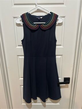 Modcloth Navy Dress with Rainbow Trim Collar